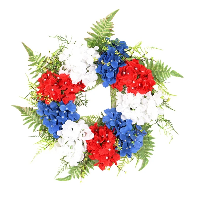 

Artificial Hydrangea Wreath American Patriotic Independence Day July 4Th Wreath for Front Door Wall Window Home Decor