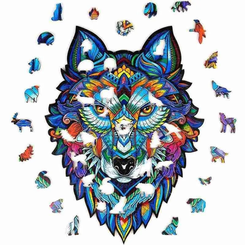 

Dikker Unieke Houten Dier Legpuzzels Mysterieuze Wolf Uil 3D Puzzel Spel Voor Volwassenen Kids Montessori Kinderspeelgoed Gift