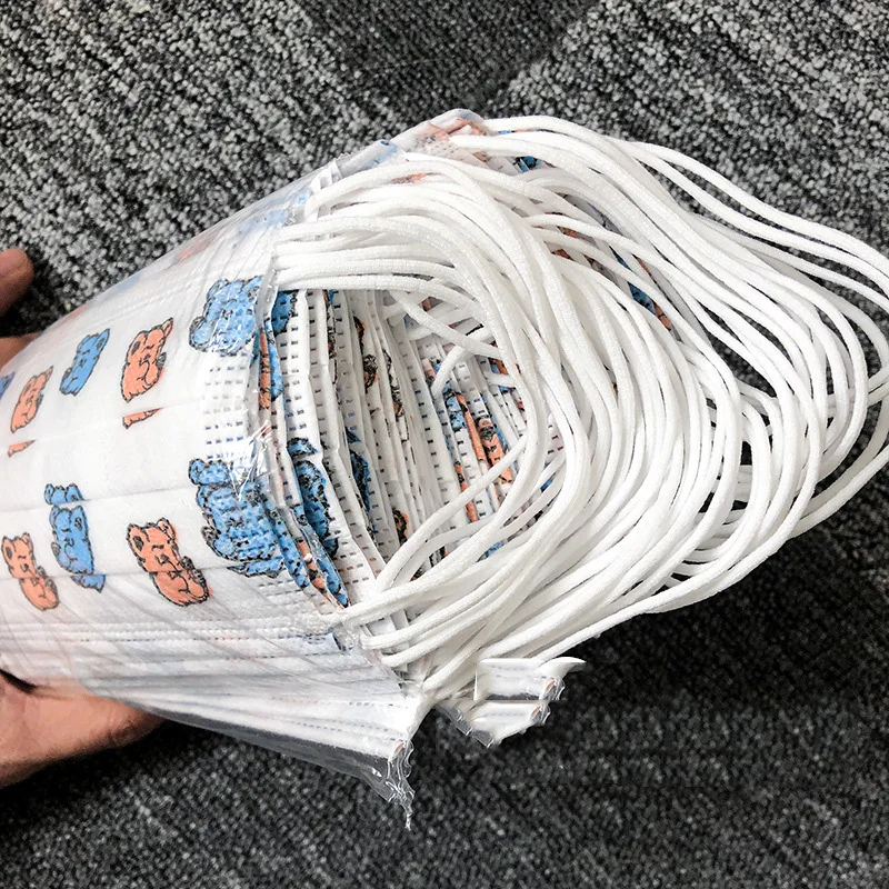 

50 Pcs Children Kid Mask 3 Layers No-woven Breathable Drustproof Girls Boys Print Disposable Masks Face Protection Warm Mask
