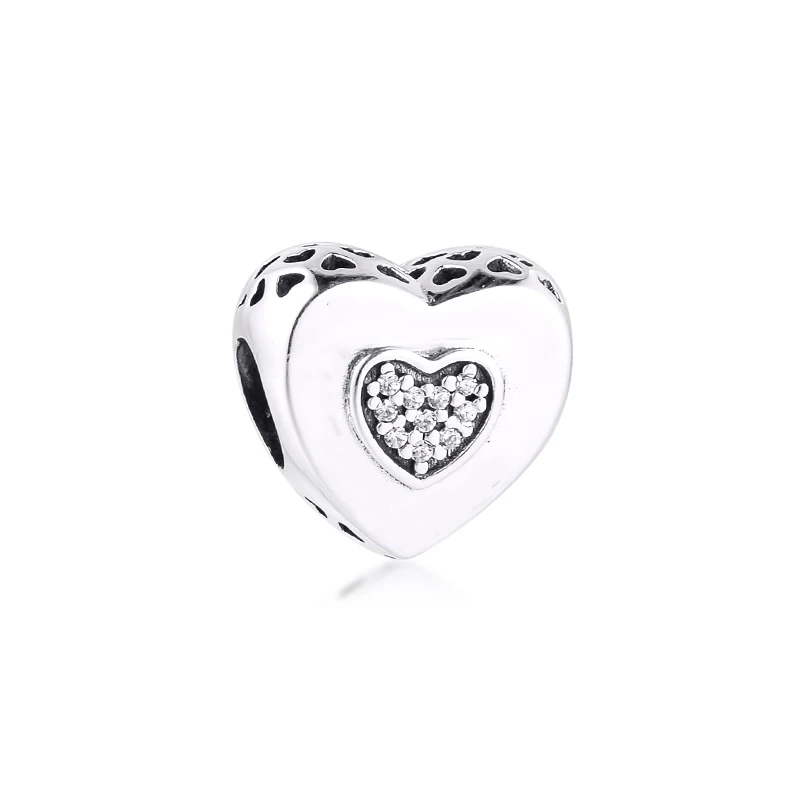 

Fits for Pandora Bracelets Signature Heart Charms with Clear CZ 100% 925 Sterling Silver Jewelry Beads for Women Free Shipping