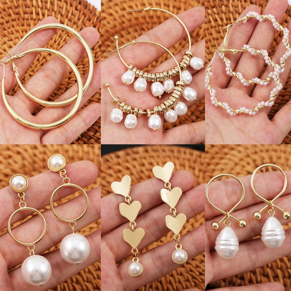 

Charmsmic Gold Color Women Geometric Dangle Earrings European Style Luxury Jewelry Imitation Pearl Round Square Drop Earrings