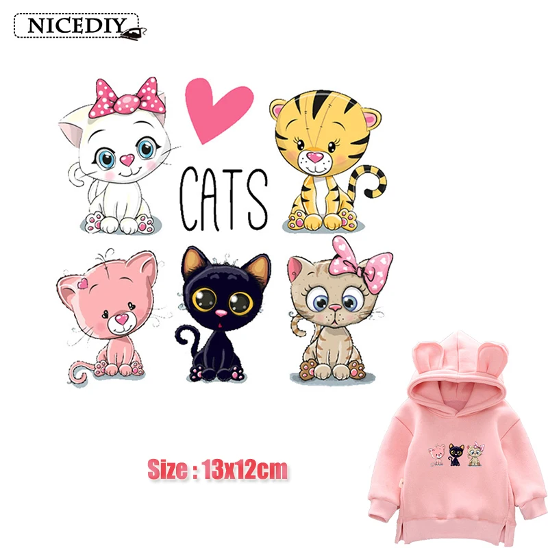 Модные милые кошки Утюг на теплопередача из винила с распечаткой нашивки