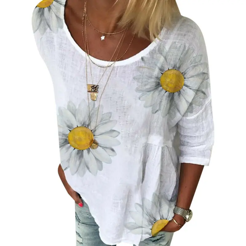

Women Ladies Long Sleeve Floral Print Blouse Summer Tops Casual Loose T-Shirts