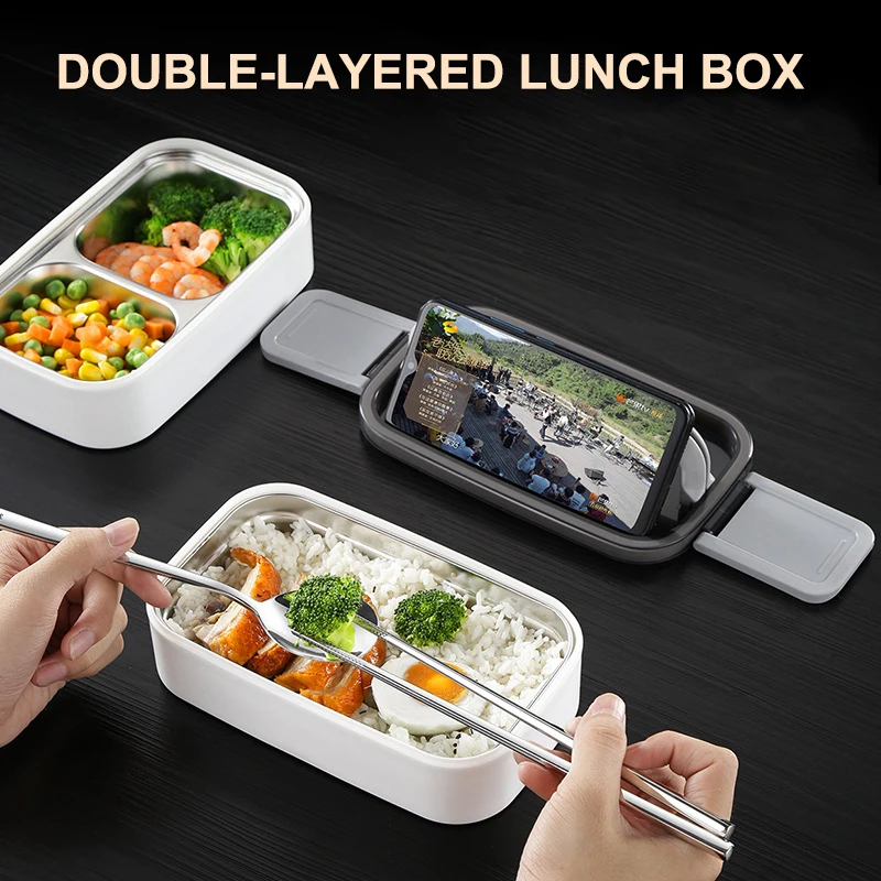 

304 heat preservation kids lunch box double meal compartment bento box sealed crisper box microwave oven portable lunch boxes