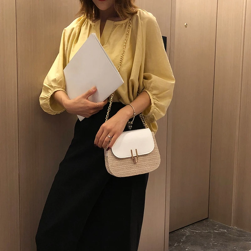 

AUAU-New Chain Women's Messenger Bag Fashion Small Straw Bag Shoulder Ins