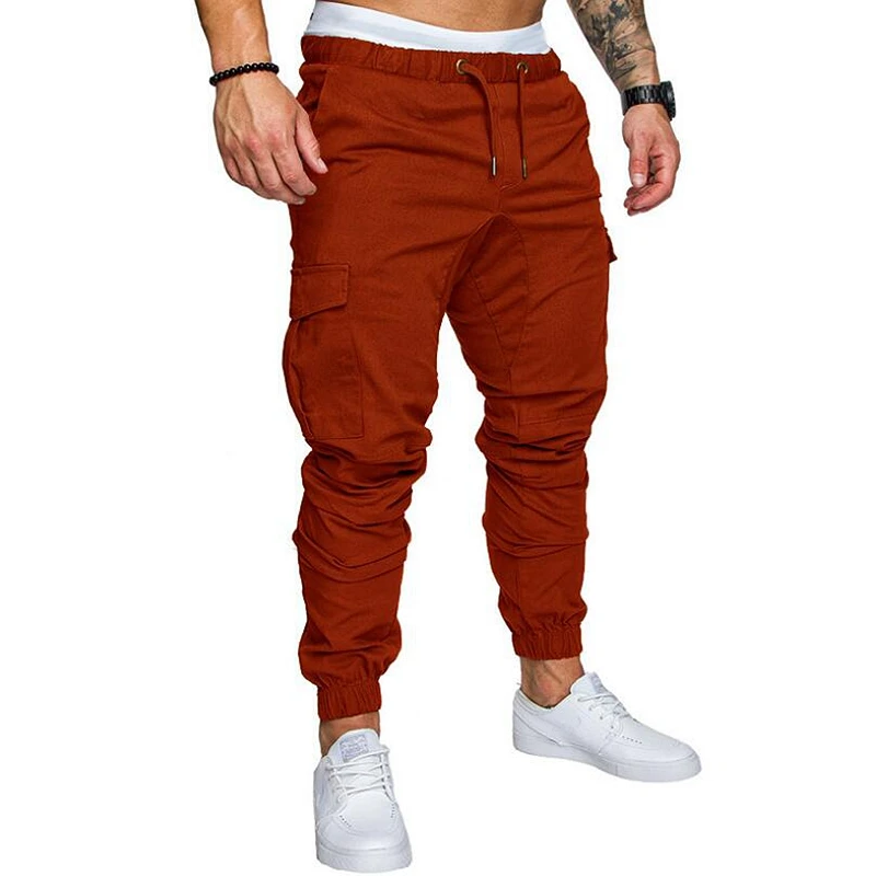 

Pantalon homme Skinny Fit Sweatpants Long Pants Men Trousers Solid Color Pockets Waist Hombre Ankle Tied Skinny Cargo Pants A6