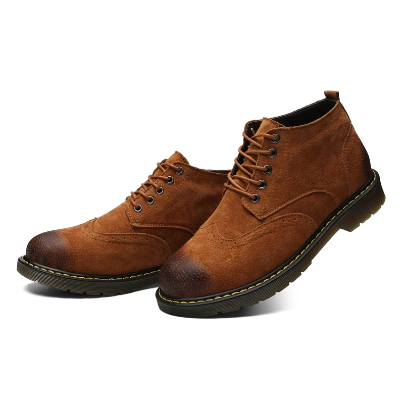 Зимние кожаные ковбойские ботинки Rbuuer зимняя обувь Легкие мужские с высоким