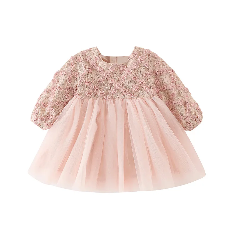 

New Kids Long Sleeve Dresses Girls Flower Princess Dress Autumn Children Clothing 1-5 Years Girl Elegant Ball Gown Party Dresses