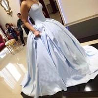2020 blue ball gown quinceanera dresses with sweetheart floor length satin sleeveless special occasion pageant prom gown