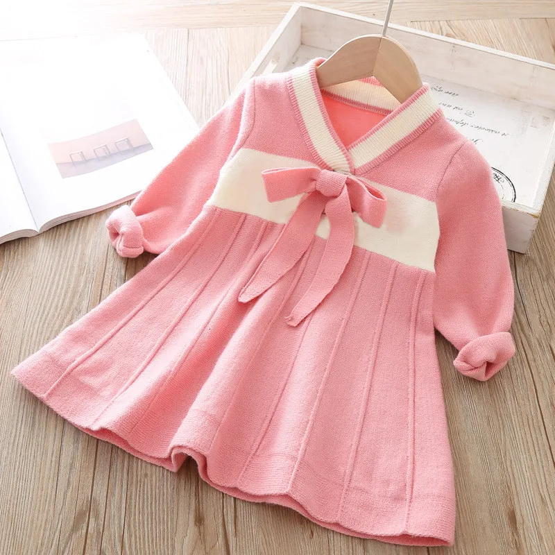 2019 Ethnic style V-neck embroidery knit dress Autumn and winter new children's sweater dresses girls princess warm | Детская одежда