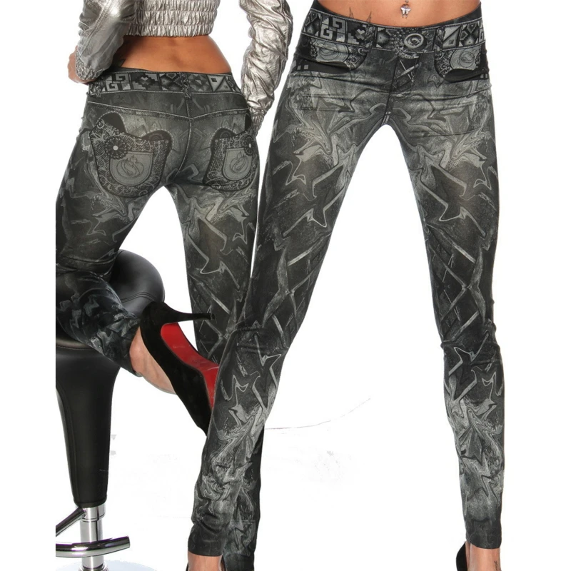 

Новые облегающие джинсы с имитацией имитации, женские леггинсы для фитнеса, Джинсовые леггинсы, девять брюк, черные леггинсы с татуировкой, ...