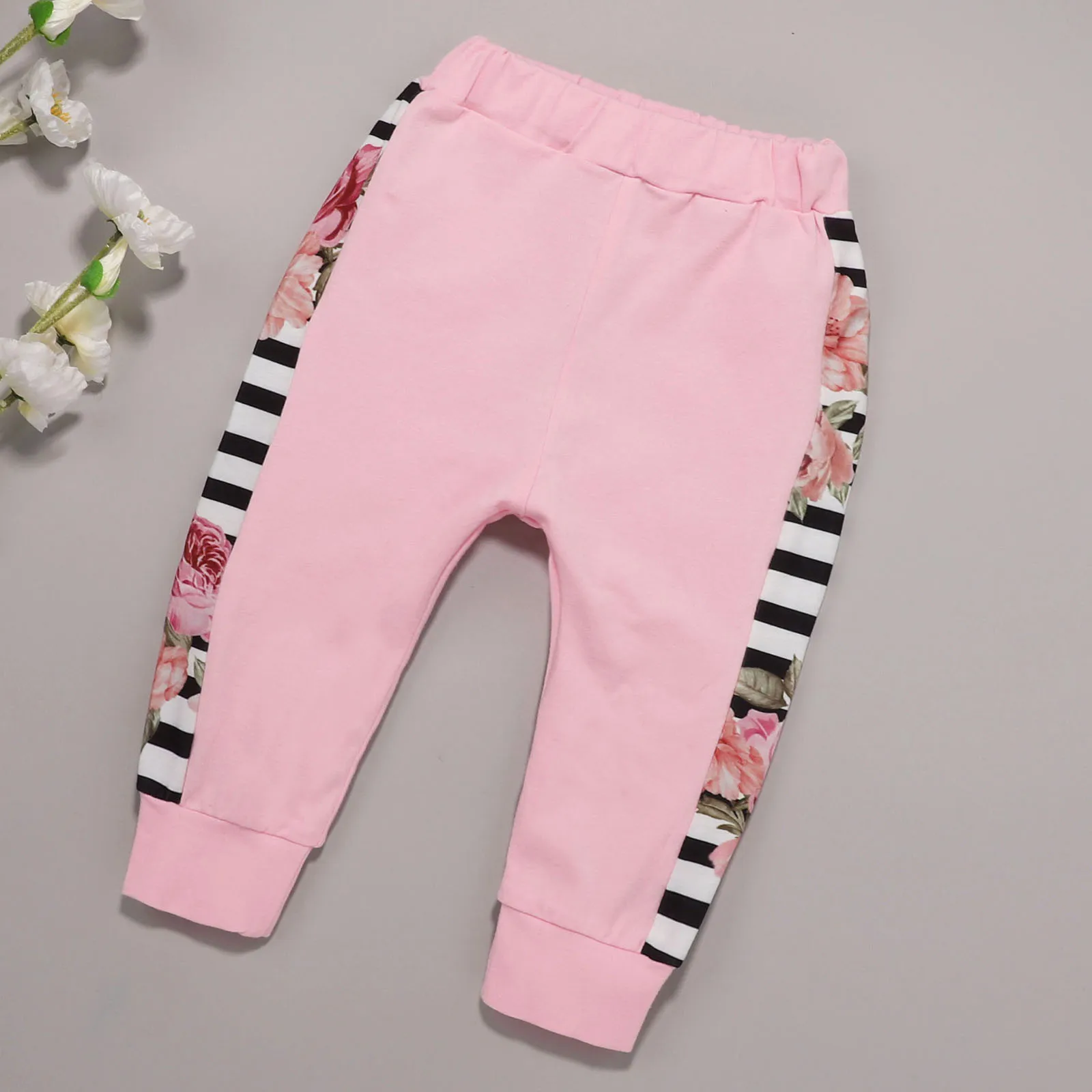 

Toddler Suit Kids Baby Girls 2020 Autumn Winter Letter O-Neck Tops+Stripe Floral Pants+Headbands Outfits 2Pcs Children Clothes
