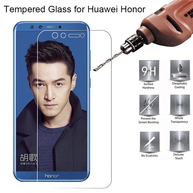 Стеклоплёнка на экран для Huawei Honor 9 Lite 8 Pro вид 10 7i закаленное Стекло с уровнем