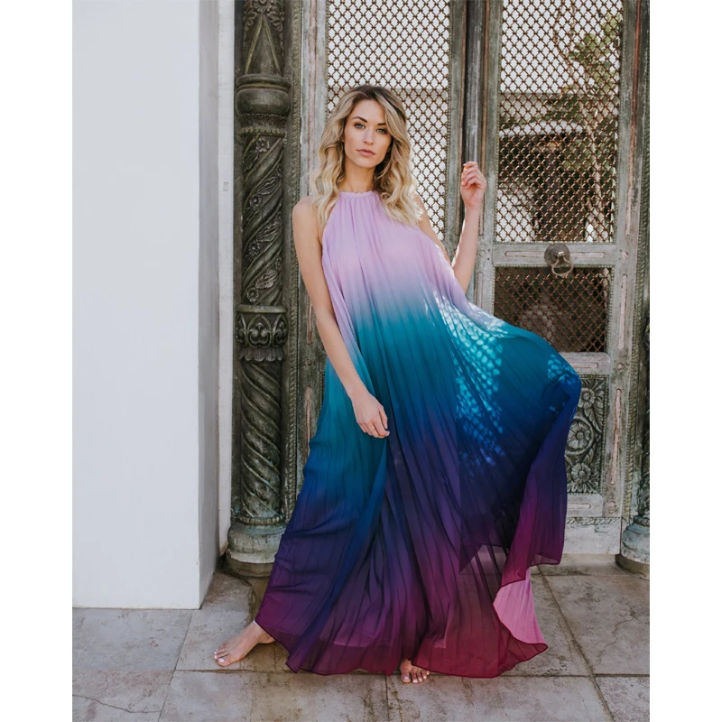 Женское длинное богемное пляжное платье Летнее дамское на бретелях vestidos de verano 2019