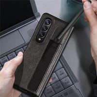 z fold3 retro lychee touch pen slot phone case for samsung glaxy z fold 3 anti drop leather protective case shell