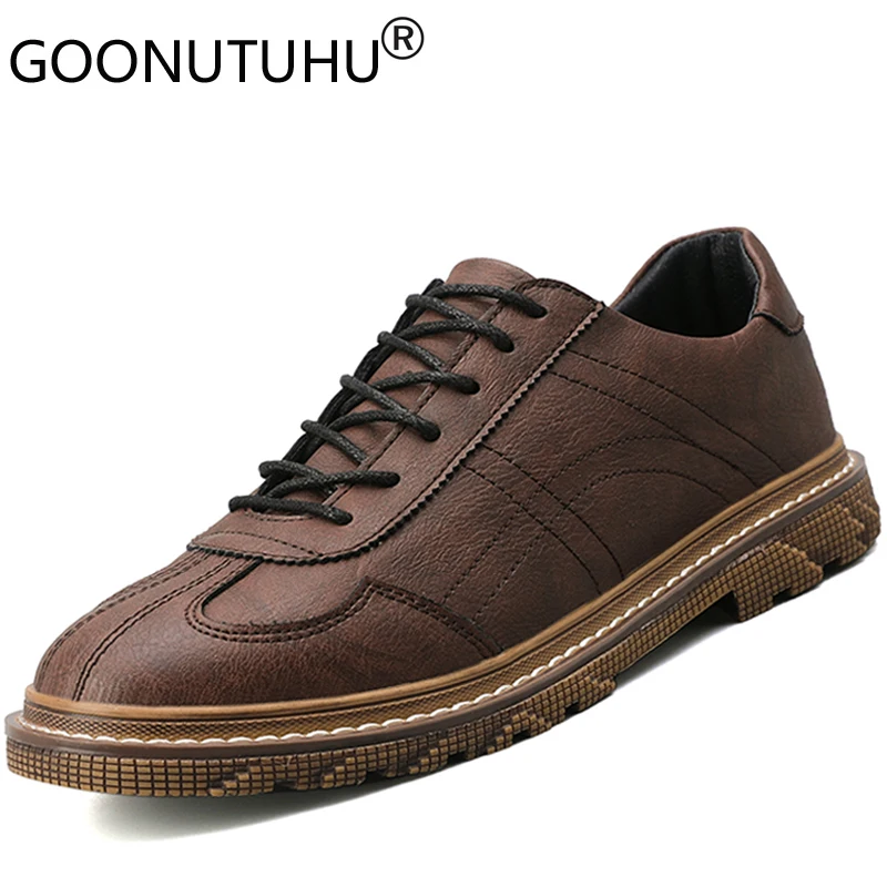 2020 new style fashion men's shoes casual leather classic brown gray black lace up shoe man nice comfortable flats for men | Обувь