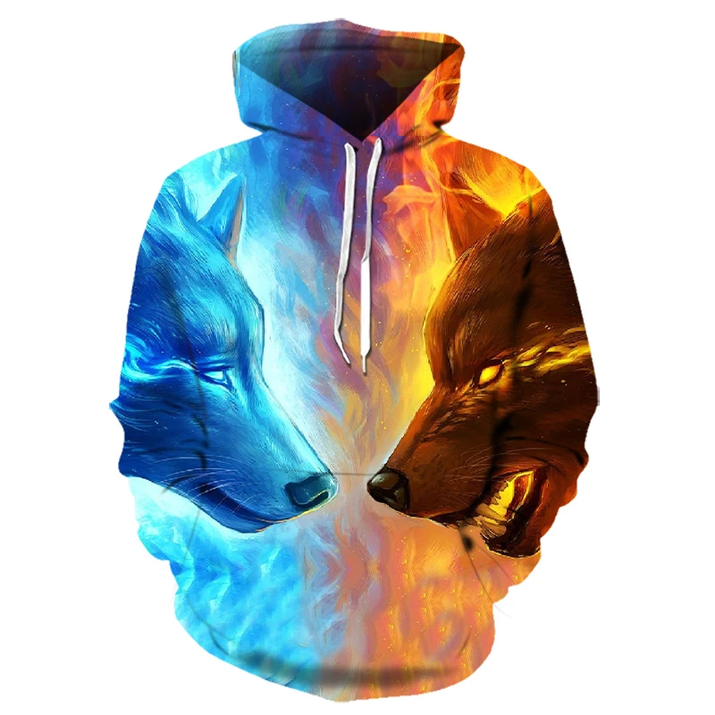 

New Ice and Fire Animal Wolf 3D Hoodie Men's Sweatshirt Spring Casual Long Sleeve Hoodie Fashion Brand Hoodie Pullover