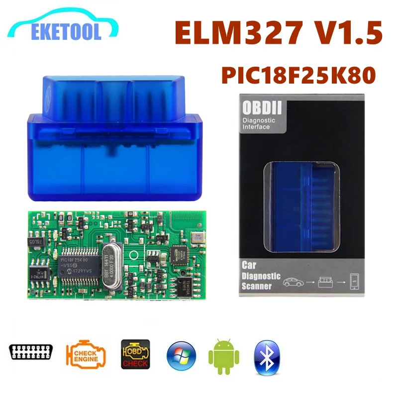 Автомобильный мультикомпьютер OBDII, ELM327 V1.5, Bluetooth PIC18F25K80, с дизельным двигателем, поддерживает протоколы J1850, ELM 327 V1.5, для Android беспроводной