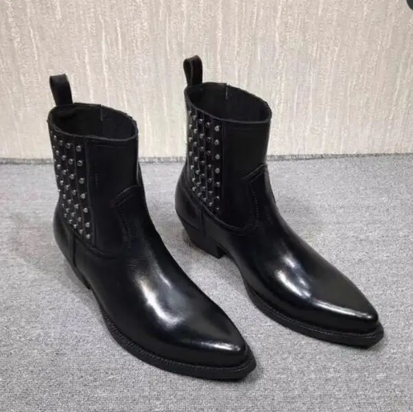 Индивидуальные слипоны шип заклепка лодыжки с заклепками Черные Ботинки Челси