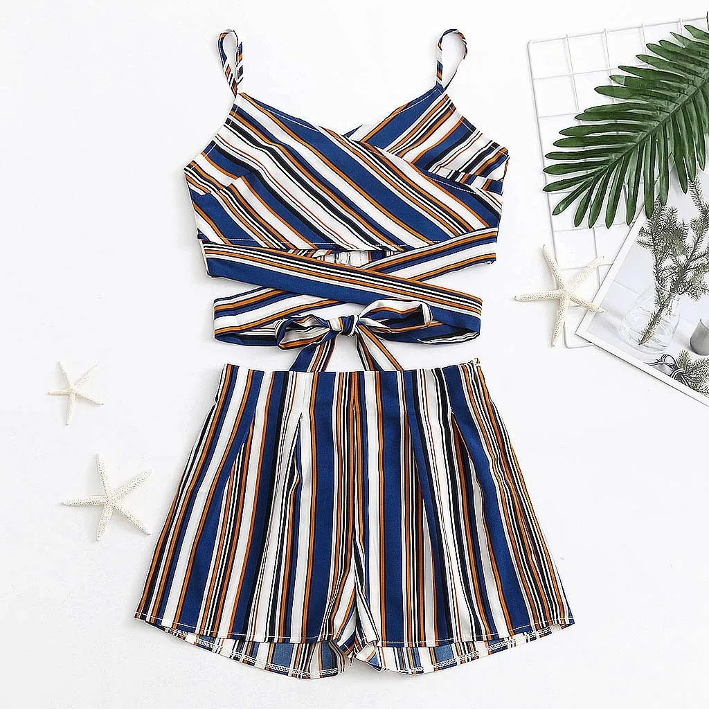 Пижамы 2021 летние Женские пижамные комплекты на бретельках пикантные полосатые