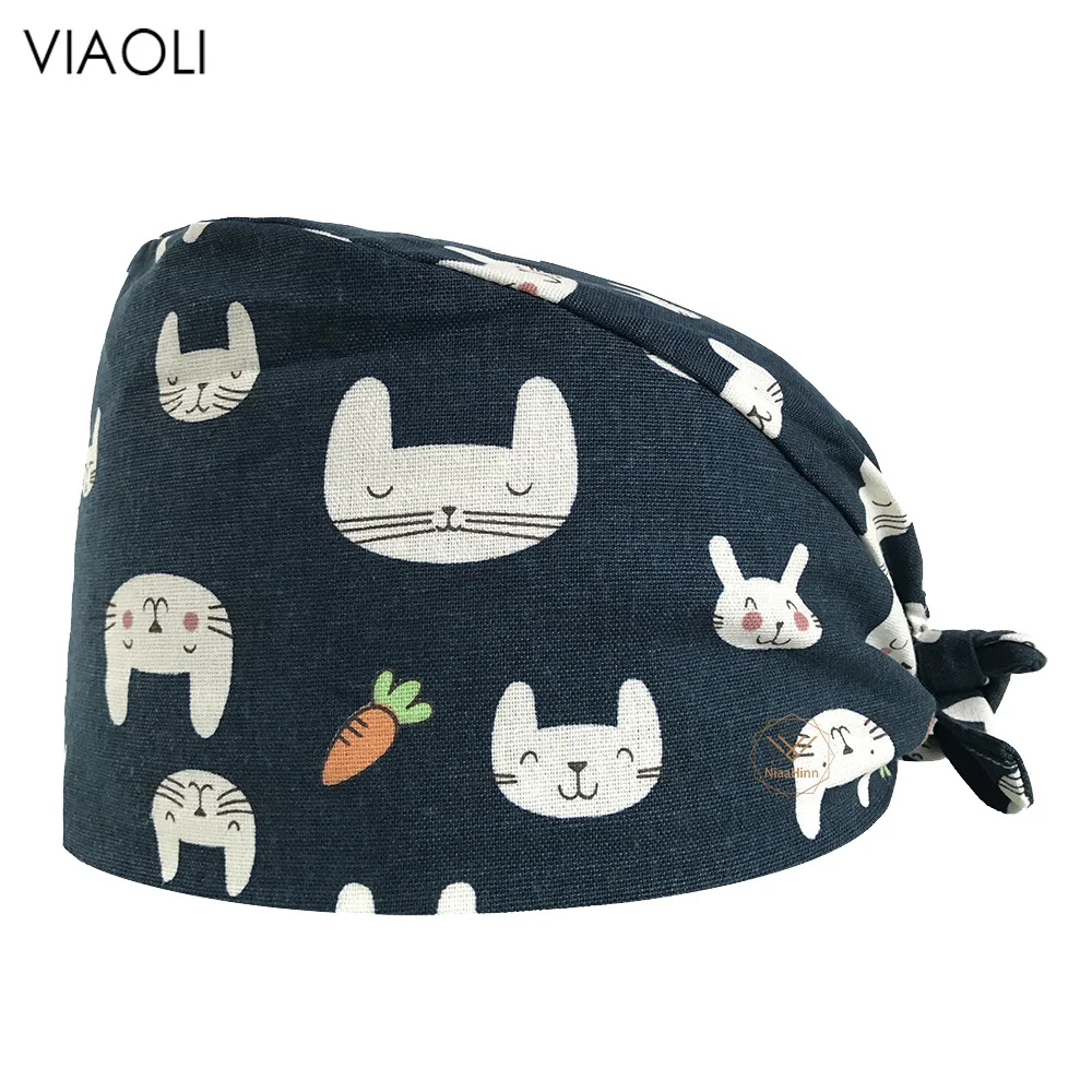

VIAOLI-Регулируемая scrub шапка с принтом кролика из мультфильма для салона красоты Рабочая шапка чистая шляпа scrubs Рабочая шляпа шапочка для спа ...