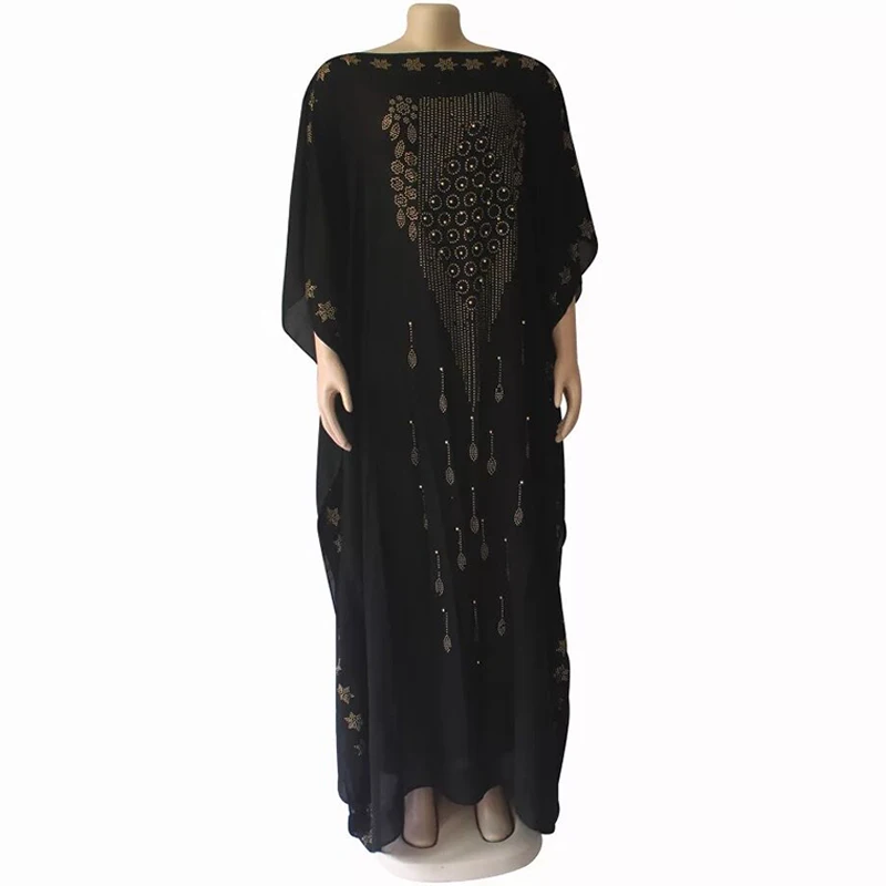 

2020 New African Diamond 100% cotton Chiffon Long Dashiki Dress with Scarf For Lady African clothes 060#