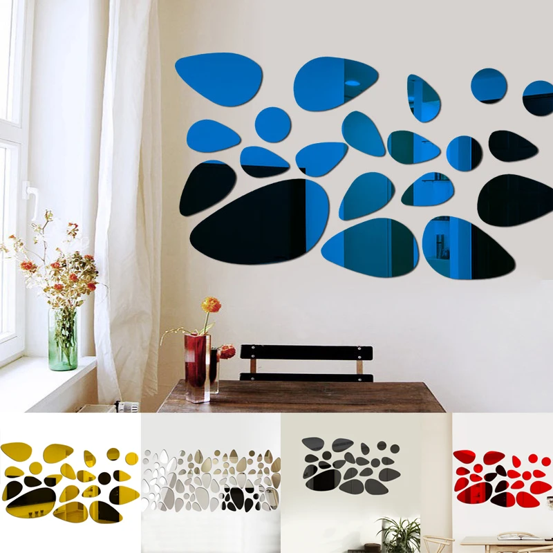 Съемные самоклеящиеся наклейки на стены 3D гальки зеркальная поверхность акрил