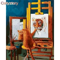 gatyztory 60x75cm frame diy painting by numbers cat tiger picture paint unique gift home decor