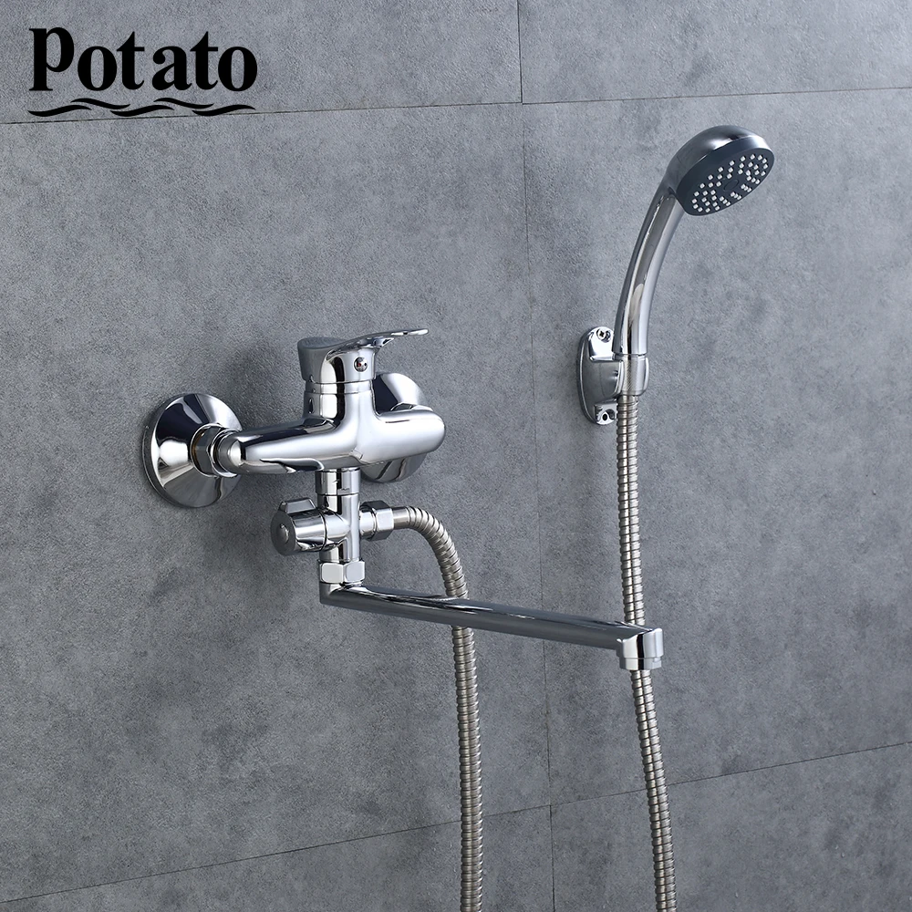 potato economic type cheap bathroom faucet with handheld wall mounted hot and cold water bathroom mixer bath shower tap p21214 free global shipping