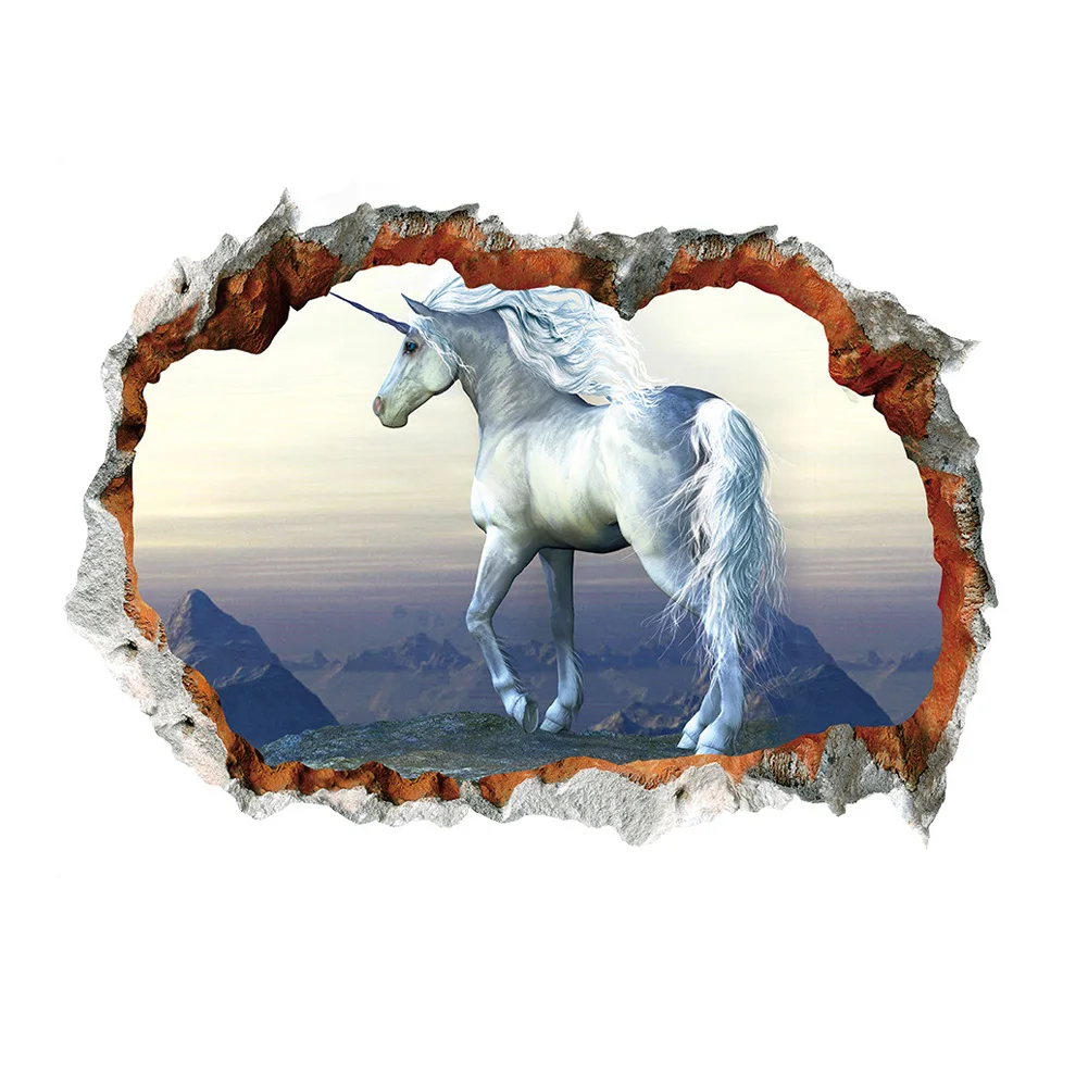 3D Broken Wall Hole Stickers Office Living Room Bedroom Home Decoration DIY Animal Deer Starry Sky Mural Art | Дом и сад