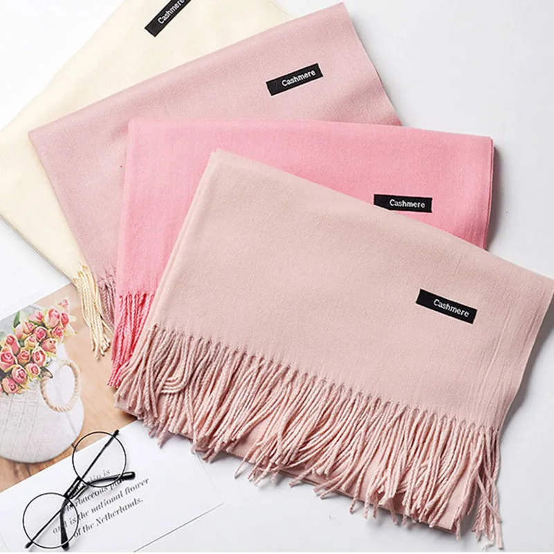 

250g Autumn And Winter Imitation Ccashmere Scarf Men And Women Solid Color Shawl Double-Sided Brushed Cashmere Tassel Scarf