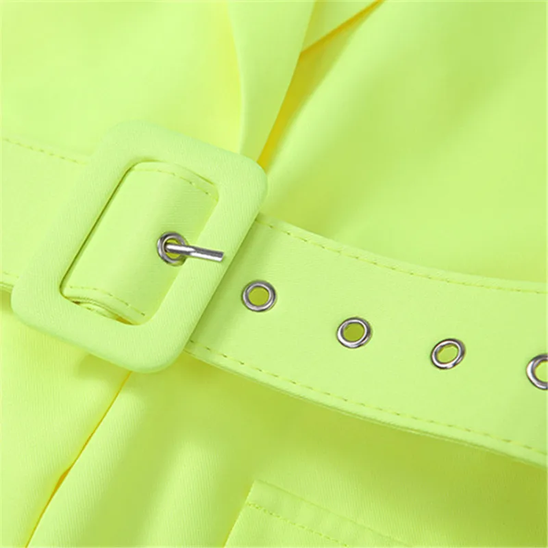 

Fluorescent color Blazer Women Streetwear Blazers Jacket Fashion Long sleeve Suit Jackets Lady Casual Blazer Coat With Belt