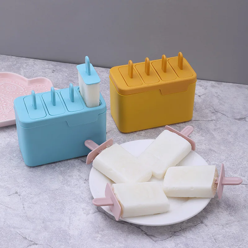 

Ice Cream Mold DIY Homemade Popsicle Molds Freezer Juice 4 Cell Ice Cube Tray Eco-Friendly Popsicle Barrel Maker Mould for Home