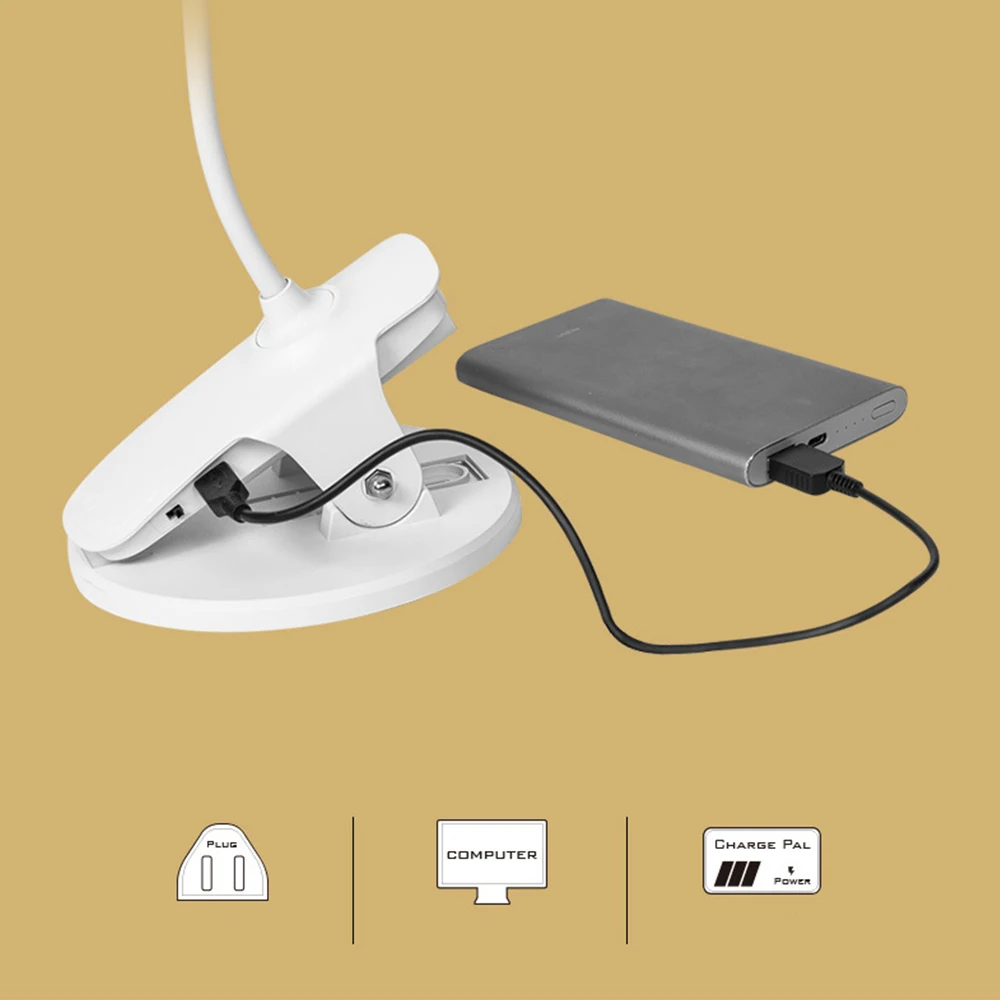 Светодиодный настольный светильник USB Перезаряжаемый с затемнением 4000K защита глаз Студенческая лампа для учебы 360 градусов регулируемый светильник для чтения с зажимом