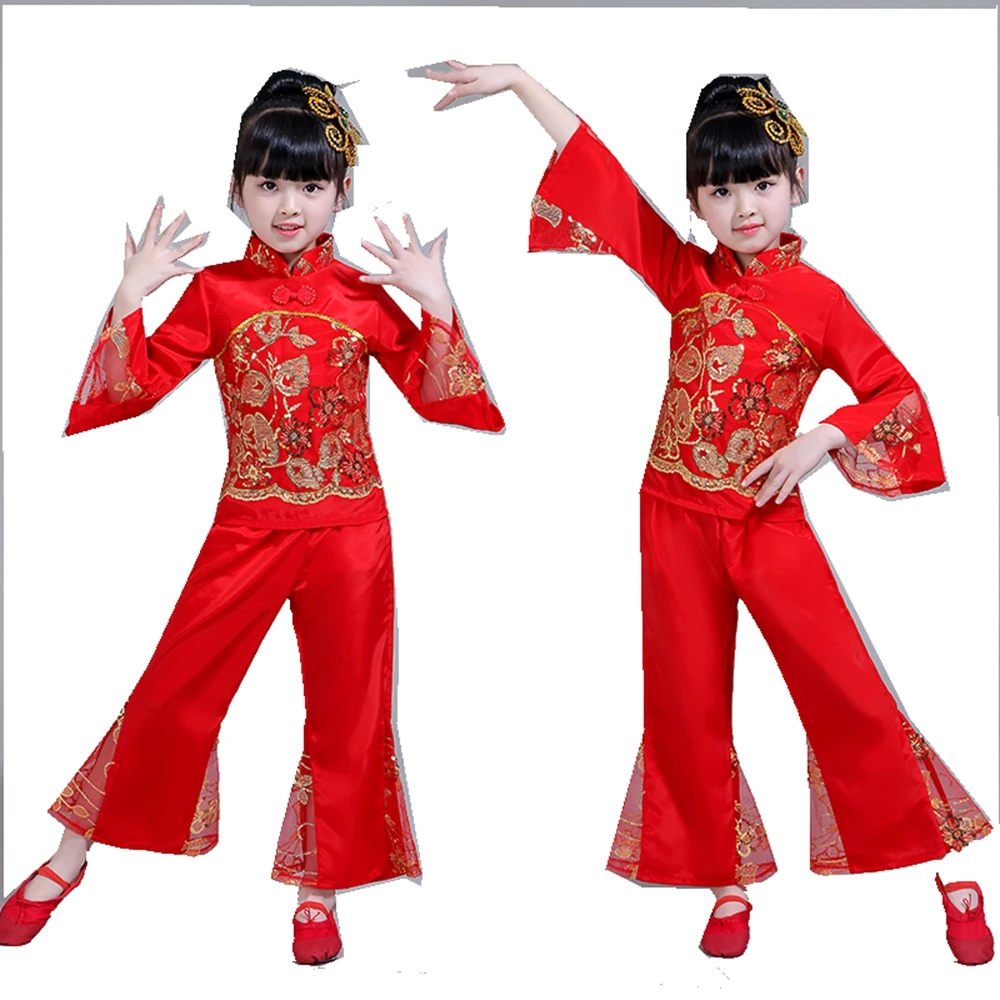 Yangko Dance Costume Chinese Folk Dance Costume Children's Waist Drum Dance Wear Classical Fan Show Girls National Dance Clothes chinese style hanfu yangko dance clothes squares fan dance national dance clothes stage dance costume