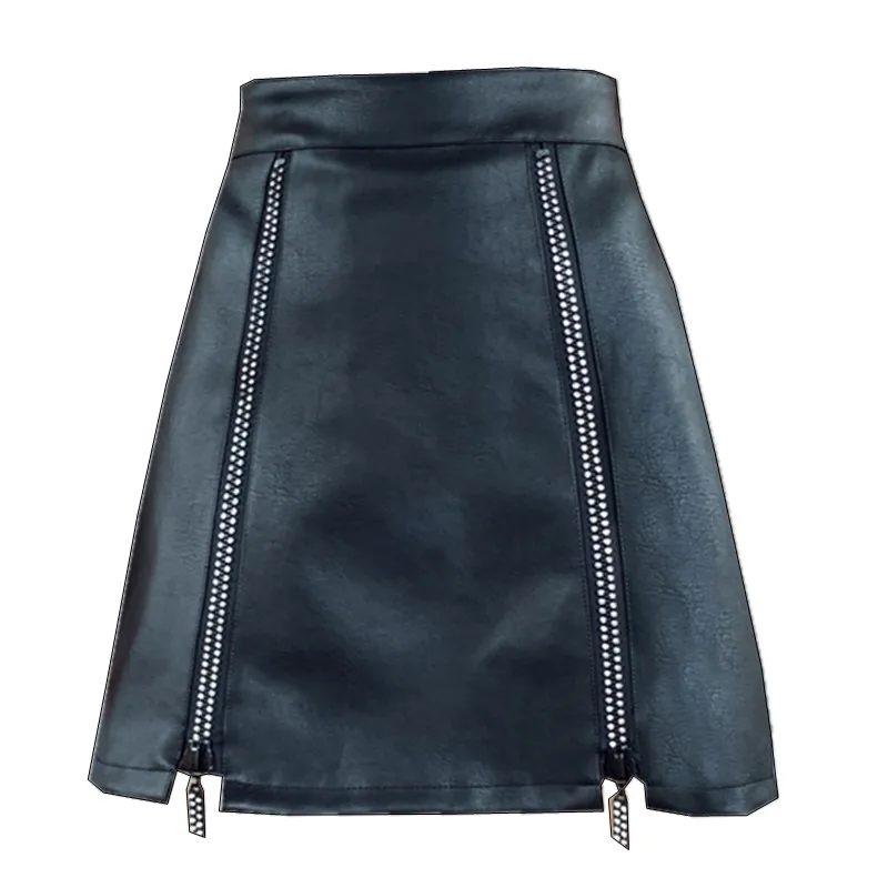 

CHIC Autumn New Europe Bling Diamond Zipper PU Leather Skirt Women Punk Queen Fashion A-Line Safety Shorts Bottom Female
