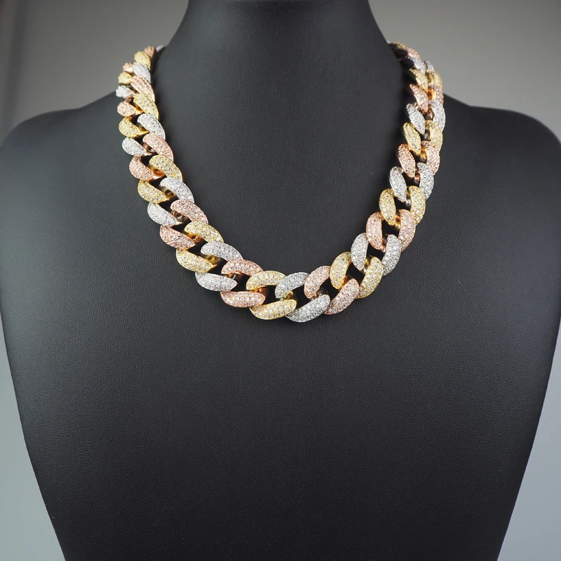 20 мм трехцветное Смешанное кубинское ожерелье хип хоп индивидуальность медное