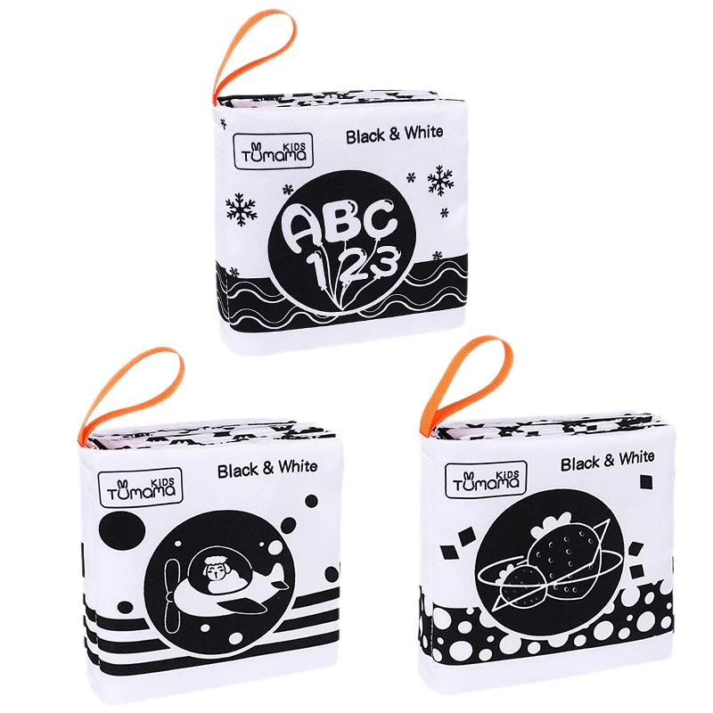 

TUMAMA 3PCS Cloth Books Black White Soft Baby Toys Book Cute Animal Quiet Book Infant Toys Early Learning Educational Toys 0 -12