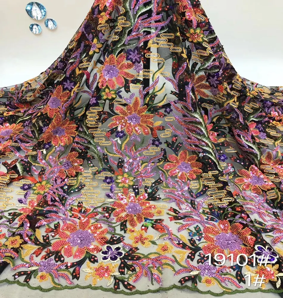 

Sequins French Tulle Lace Fabric 2020 High Quality African Lace Fabric Latest Lace Material For Evening Party TS9163