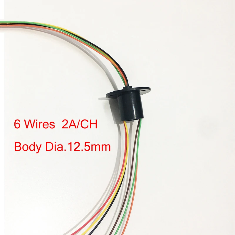 12.5mm 250Rpm 6 Wires CIRCUITSx2A Capsule Electrical Slip Ring Small Rotating Collector for Monitor Robotic Test Equipment Parts