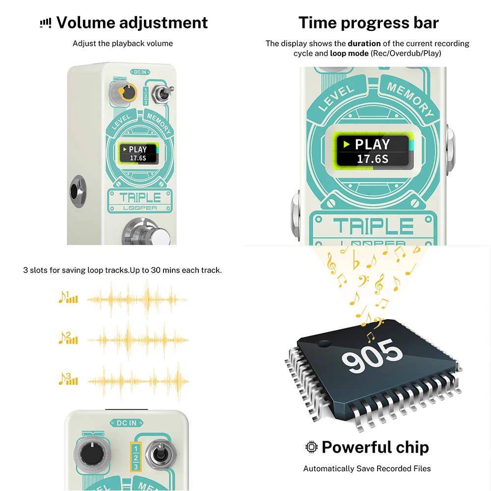Donner тройная петля педаль гитарного эффекта с индикатором времени 3 слота для