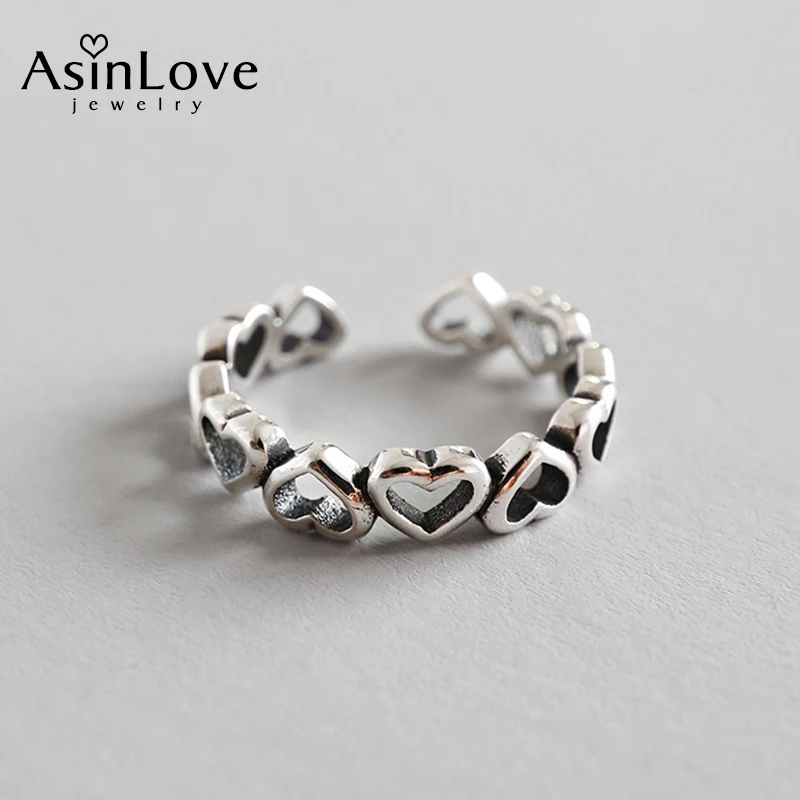 

AsinLove Vintage Personality Romantic Hollow Love Rings for Women Real 925 Sterling Silver Creative Handmade Design Fine Jewelry