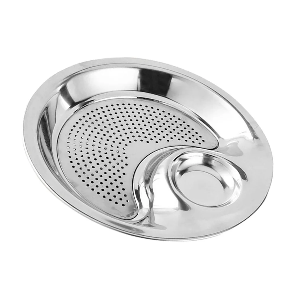 

Stainless Steel Dumplings Plate with Dipping Saucer Double-layer Draining Dinner Plates Serving Dish (26cm)