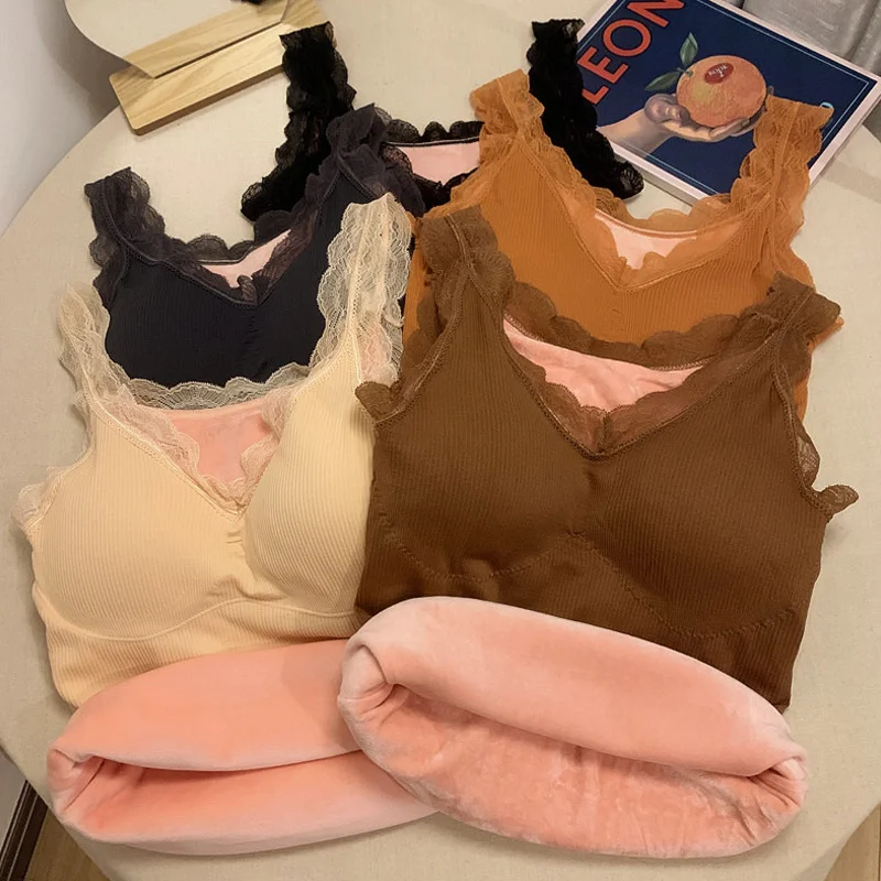 Close fitting warm vest women's autumn winter Plush thickened heating underwear with breast pad bottom shirt Rac | Женская одежда