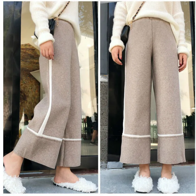 Женские шерстяные брюки с широкими штанинами Осень-зима 2019 повседневные