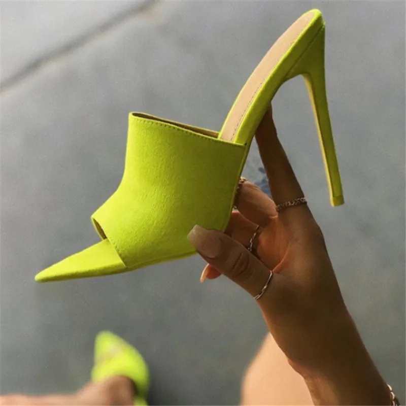 Сандалии женские на высоком каблуке босоножки с острым носком цвет оранжевый