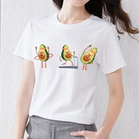 summer womens t shirt cute cartoon avocado print white t shirt fashion top round neck ladies comfortable all match camisetas