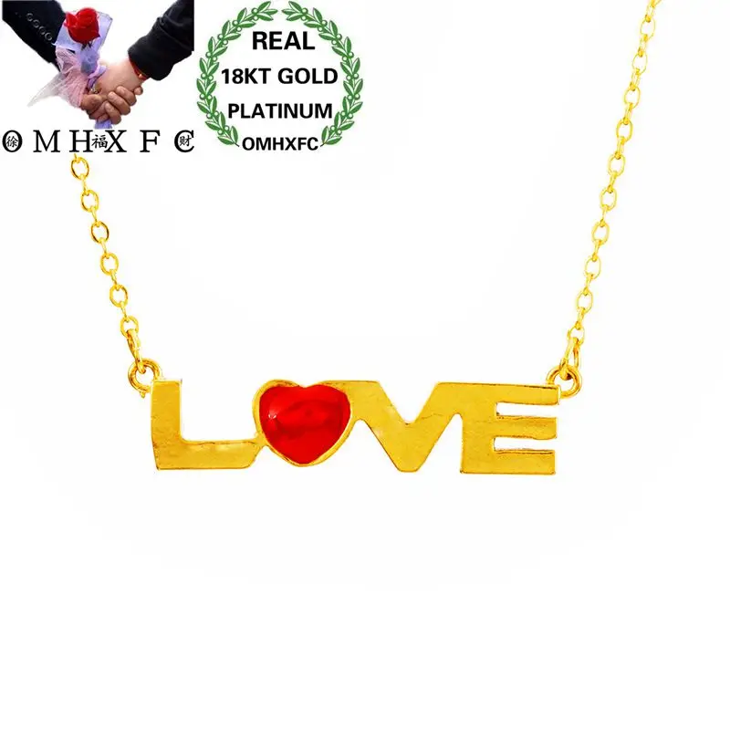 

MHXFC Оптовая Продажа Европейская мода женская вечеринка День рождения Свадьба Подарок красное сердце Любовь настоящее 18KT золото кулон ожере...