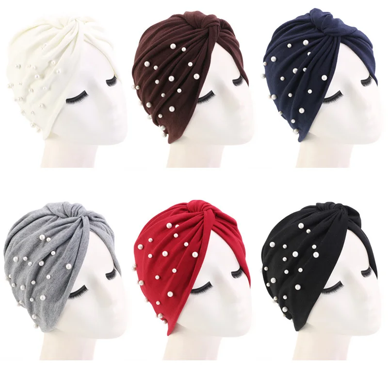 Модная жемчужная Шапка-тюрбан для волос витая мусульманская шапка-головной убор