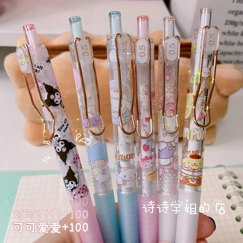 

6pcs Cinnomoroll Rabbit Press Type Black Red Color Ink Gel Pen 0.5mm Graffiti Writing Pens Kids Gift School Stationery 760